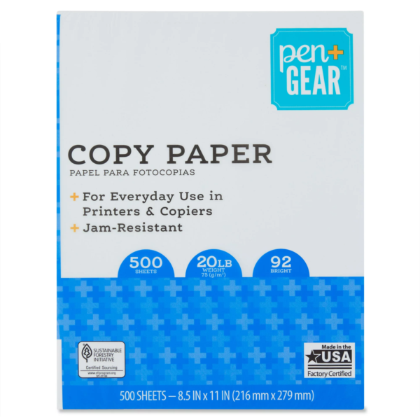 Papel de copia Pen+Gear, 8,5" x 11", 92 brillante, 20 libras, 1 resma (500 hojas)